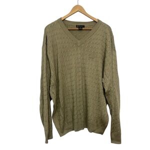 ICON COLLECTION XL Tan Cable Knit Sweater Silk Blend Glen Falls Country Club
